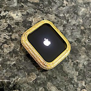 Apple Watch Case Cover, baguette channel set Yellow gold Bezel Lab Diamond, 44mm